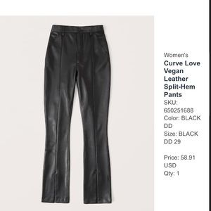 Abercrombie size 29 curve love vegan leather pants with spilt front hem